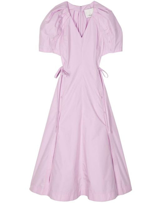 3.1 Phillip Lim Purple Puff-sleeve V-neck Poplin Dress