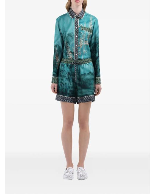 Pierre Louis Mascia Green Landscape-Print Drawstring Shorts