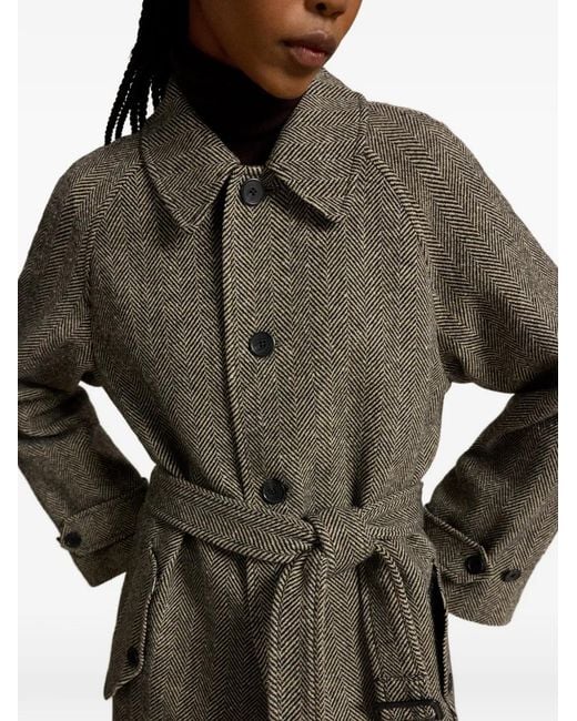 Polo Ralph Lauren Black Herringbone Belted Coat