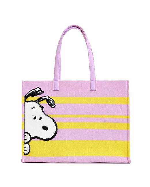 Essentiel Antwerp Yellow Peanuts Graphic Striped Tote Bag