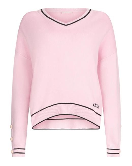 Liu Jo Pink Gestreiftes Sweatshirt mit Zierknöpfen