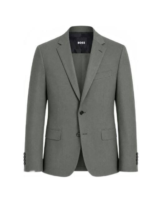 Boss Gray Single-Breasted Notched-Lapels Suit Jacket for men