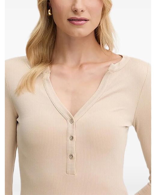 Guess Blue Ribbed Buttoned T-Shirt