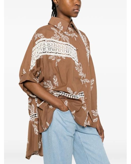 Bye Brown Floral-Print Lace-Detail Shirt