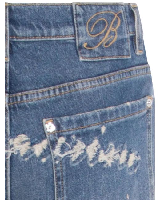 Blumarine Blue Distressed Straight Trousers