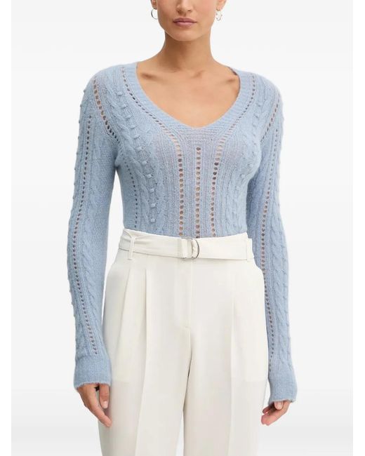 Twinset Blue Cable-Knit V-Neck Sweater