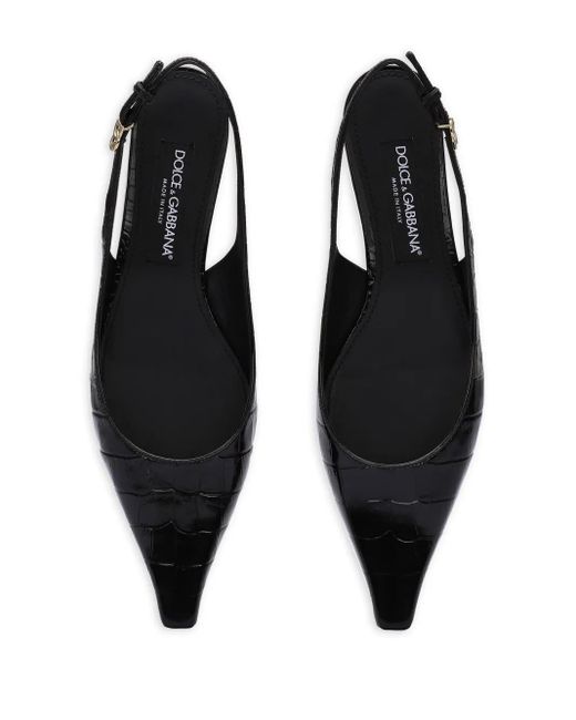 Dolce & Gabbana Black Croco Print Leather Slingback Pumps