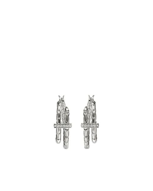 John Hardy White Sterling Small Spear Diamond Hoop Earrings