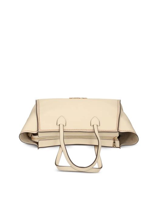 Love Moschino Natural Topstitch Logo-Plaque Tote Bag