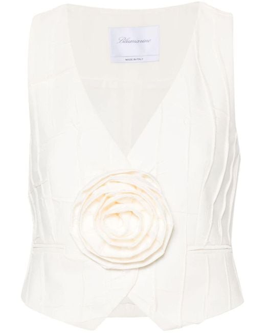 Blumarine White Floral-applique Pleated Waistcoat