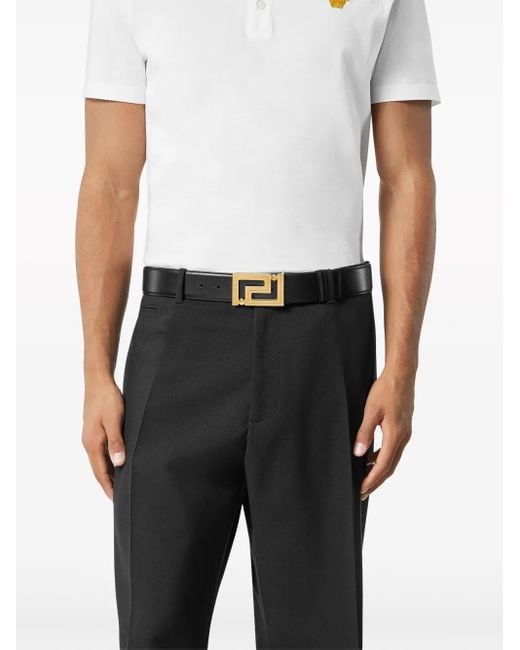 Versace Black Greca Leather Belt 4Cm for men