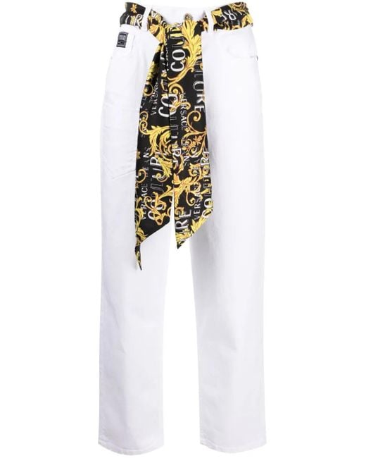 Versace Jeans Couture White Scarf-Detail Straight-Leg Jeans