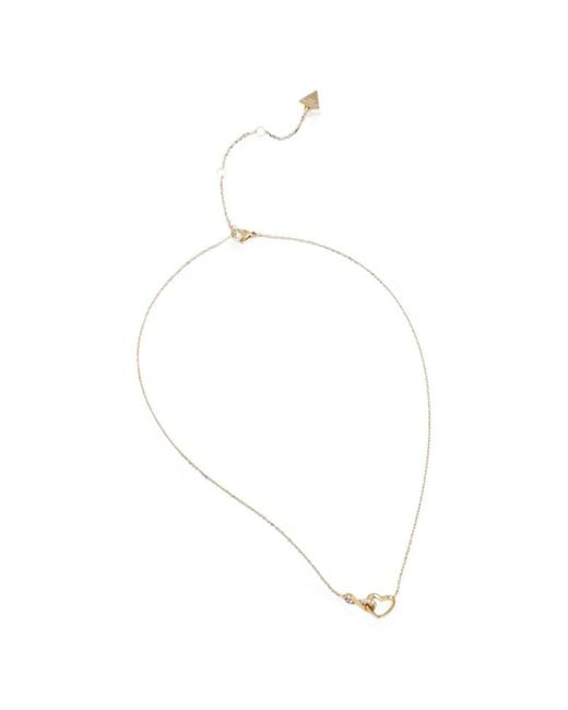 Guess White Crystal-Embellished Heart-Pendant Necklace