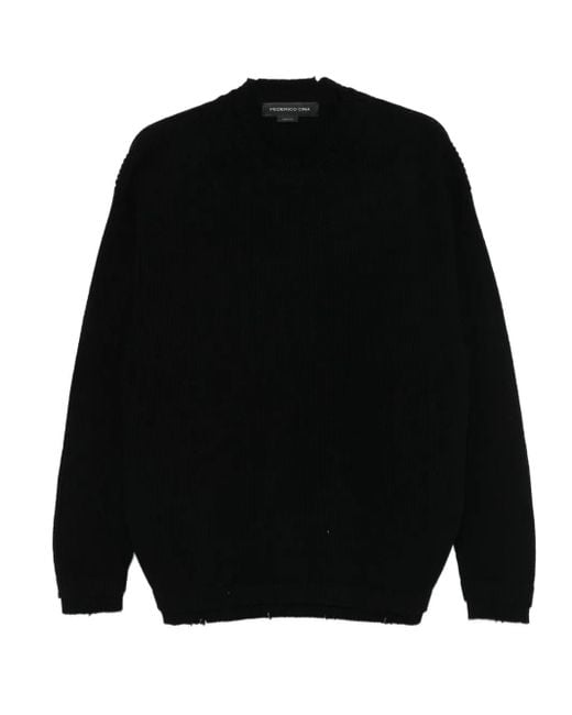 FEDERICO CINA Black Drop-Shoulder Wool Sweater for men