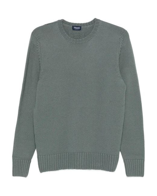 Drumohr Gray Ribbed Crew-Neck Sweater for men