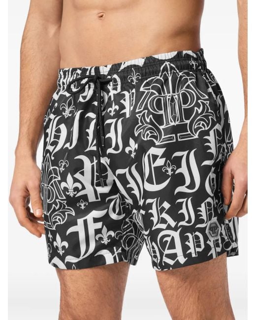 Philipp Plein Black Boxer Swim Shorts for men