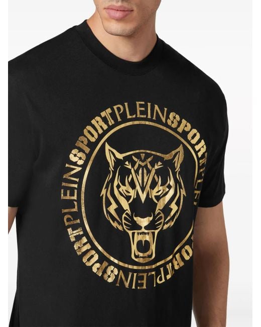 Philipp Plein Black T-Shirt Round Neck Ss Carbon Tiger for men