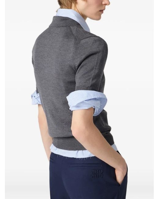 Miu Miu Gray Wool Knit Polo Shirt