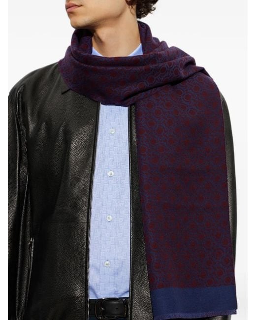 Ferragamo Blue Écharpe À Motif Gancini for men