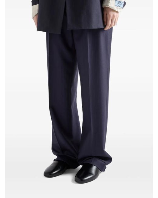 Prada Wool Pinstripe Pants in Blue | Lyst