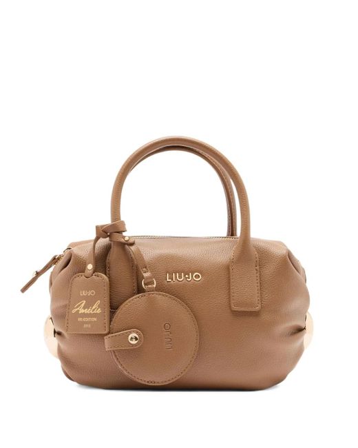 Liu Jo Brown Small Embossed-Logo Tote Bag