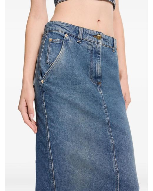 Elie Saab Blue Washed-Denim Pencil Midi Skirt