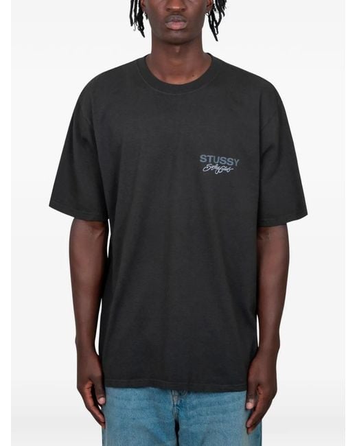 Stussy Black Crew-Neck T-Shirt for men