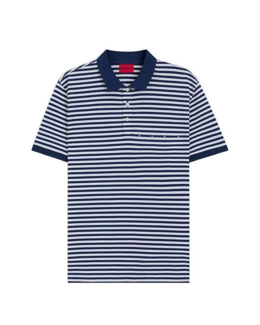 HUGO Blue Demspolo Cotton-Piqué Polo Shirt With Horizontal Stripe for men