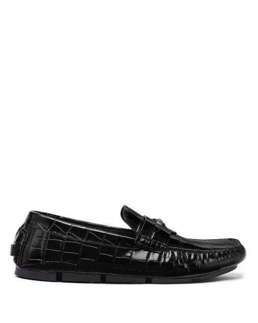 Versace Black Medusa Crocodile-effect Loafers for men