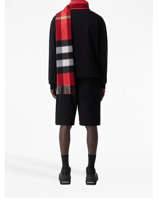 Burberry Red The Classic Check-Pattern Fringed-Trim Scarf