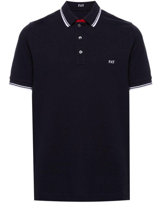 Fay Blue Striped-edge Polo Shirt for men