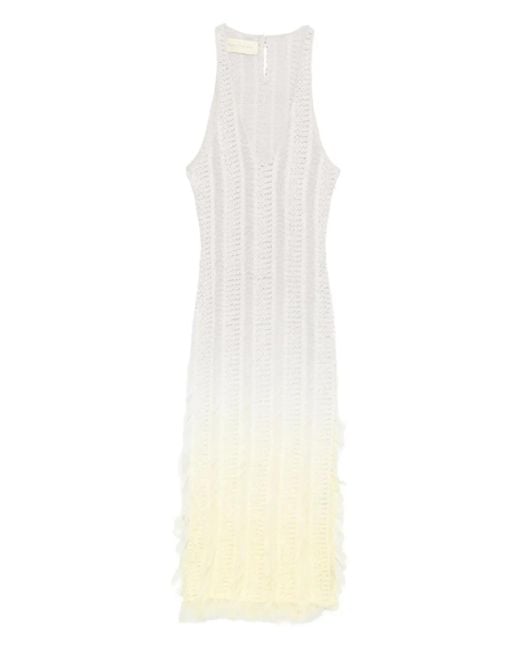 Roberta Einer White Angel Plunge-Neck Ombré Midi Dress