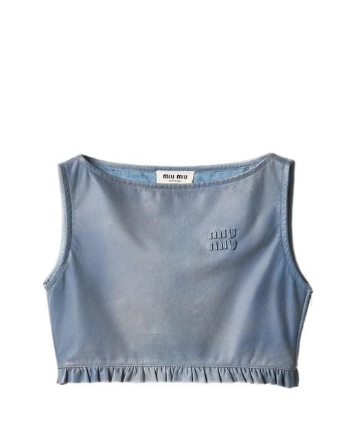 Miu Miu Blue Nappa-Leather Top