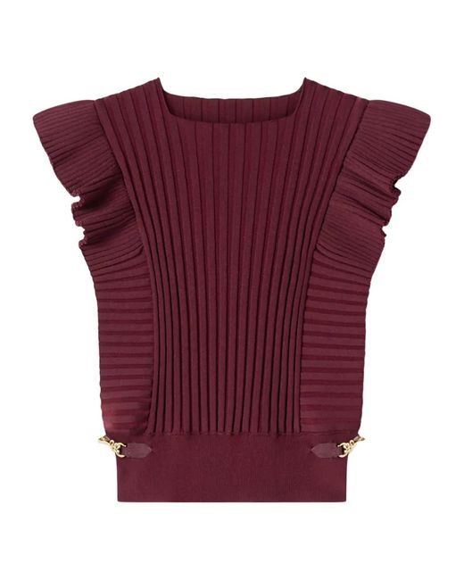 Lanvin Red Ruffled-Detail Long-Sleeve Sweater