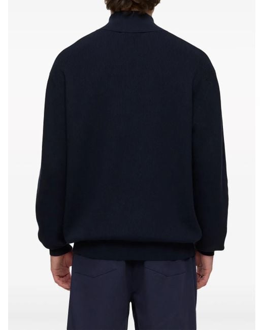 Closed Blue Half-Zip Ribbed-Knit Jumper for men