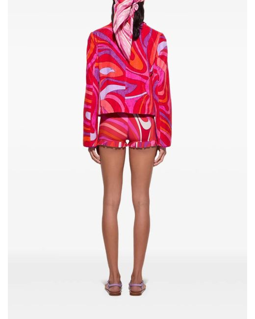 Emilio Pucci Red Gerüschte Jacke mit Wirbel-Print