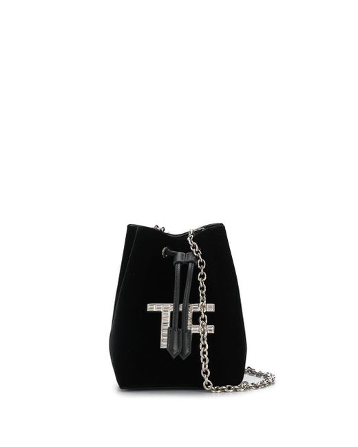 Tom Ford Black Mini Crystal-embellished Velvet Bucket Bag