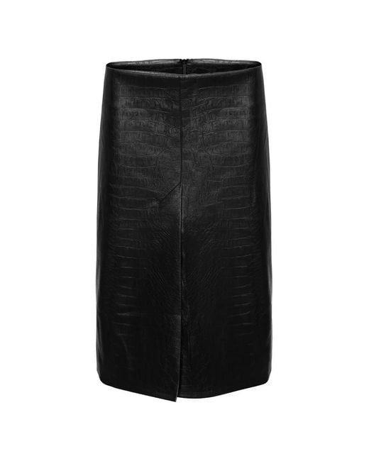 Lika Black Crocodile-Effect Midi Skirt