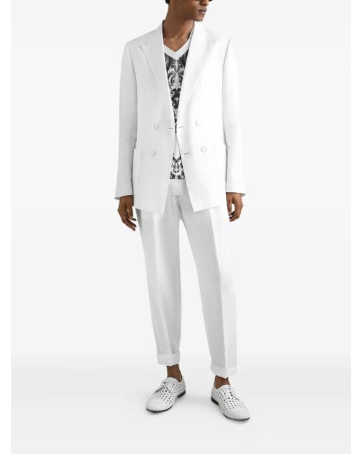Dolce & Gabbana White Linen Tapered Trousers for men