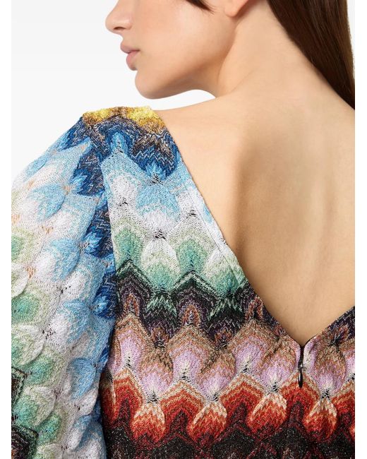 Missoni Blue V-Neck Chevron-Pattern Mini Dress