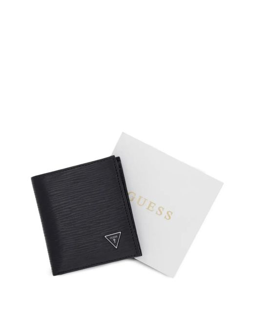 Guess Black Milano Logo-Plaque Textured Wallet for men