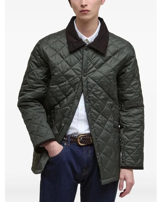 Barbour Gray Diamond-Quilted Corduroy-Collar Jacket for men