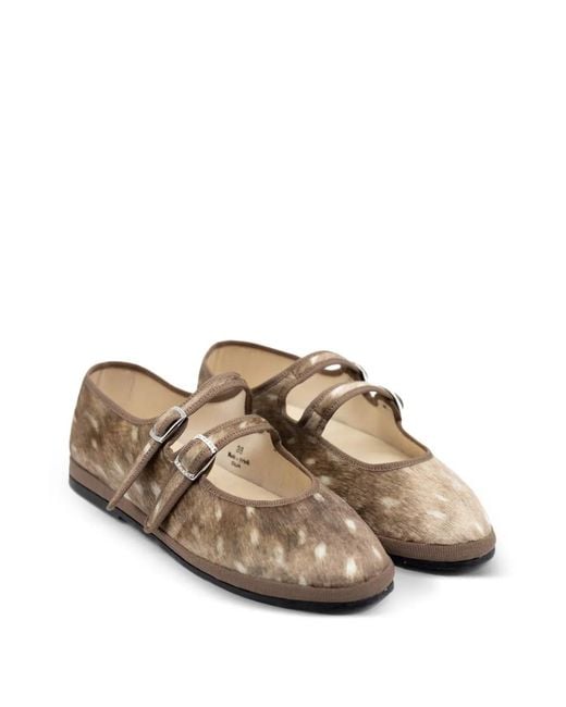 Gondolina White Deer-Print Double-Strap Ballet Flats
