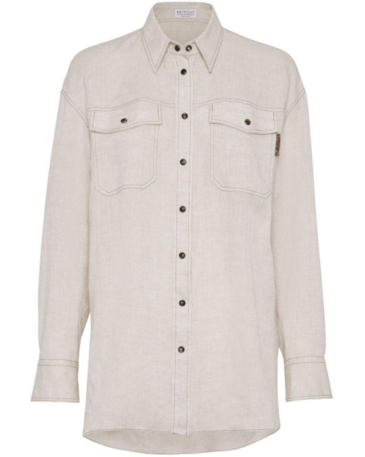 Brunello Cucinelli Natural Long-sleeve Linen Shirt