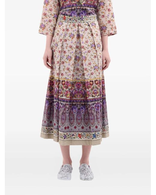 Pierre Louis Mascia Natural Salato Pleated Floral-Print Skirt