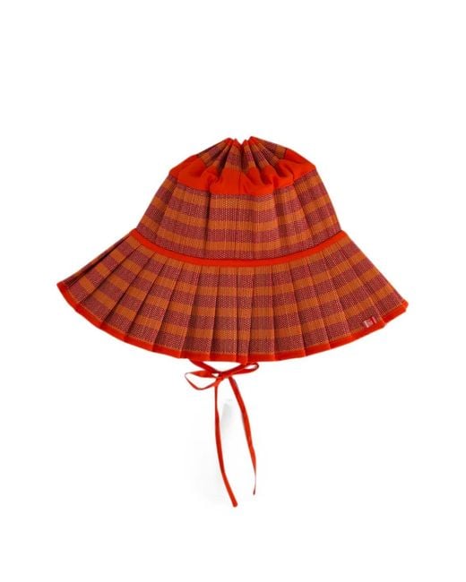 Lorna Murray Red Capri Check-Pattern Pleated Hat