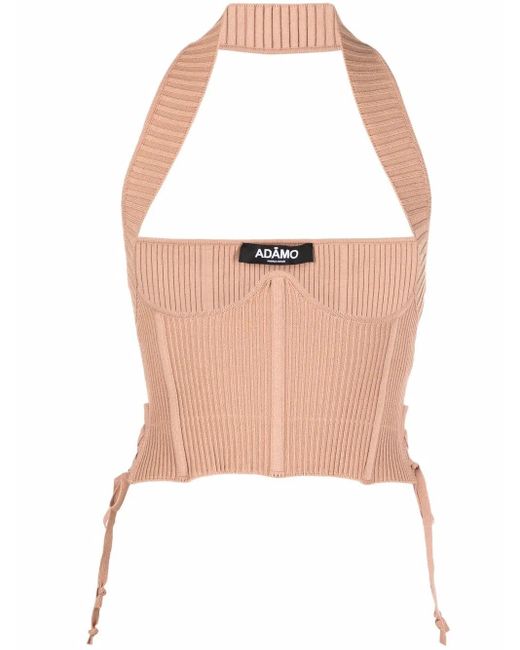 ANDREADAMO White Ribbed-Knit Corset Top