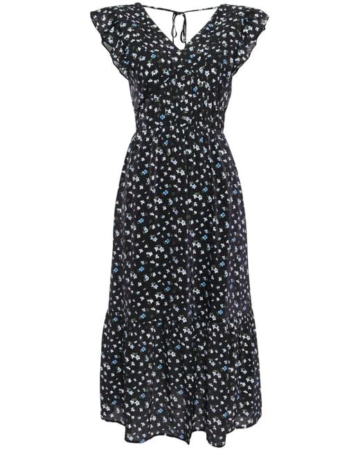 B+ AB Black Floral-Print Midi Dress