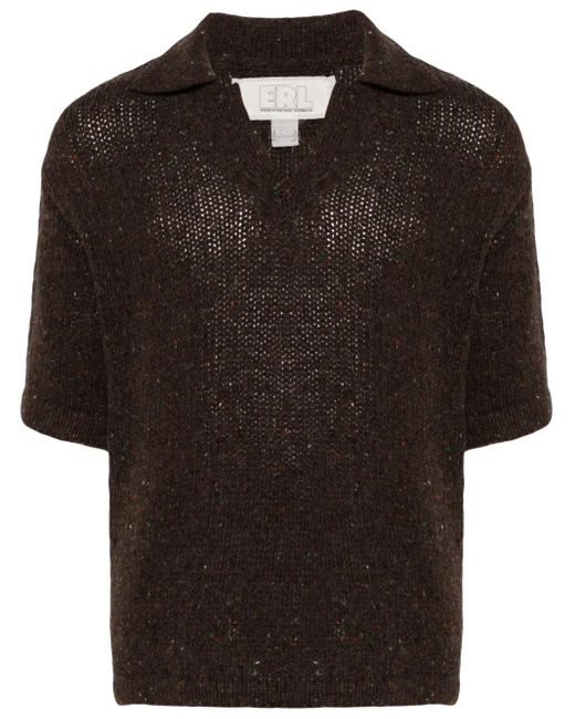 ERL Black Speckle-Knit Polo Sweater