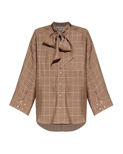 Munthe Natural Checked Bow-Neck Top